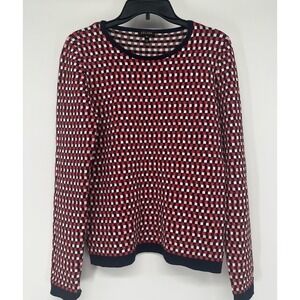 Escada checkered knit pullover sweater Size M red black